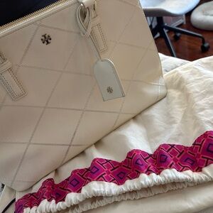 Tory Burch White Quilted Satchel